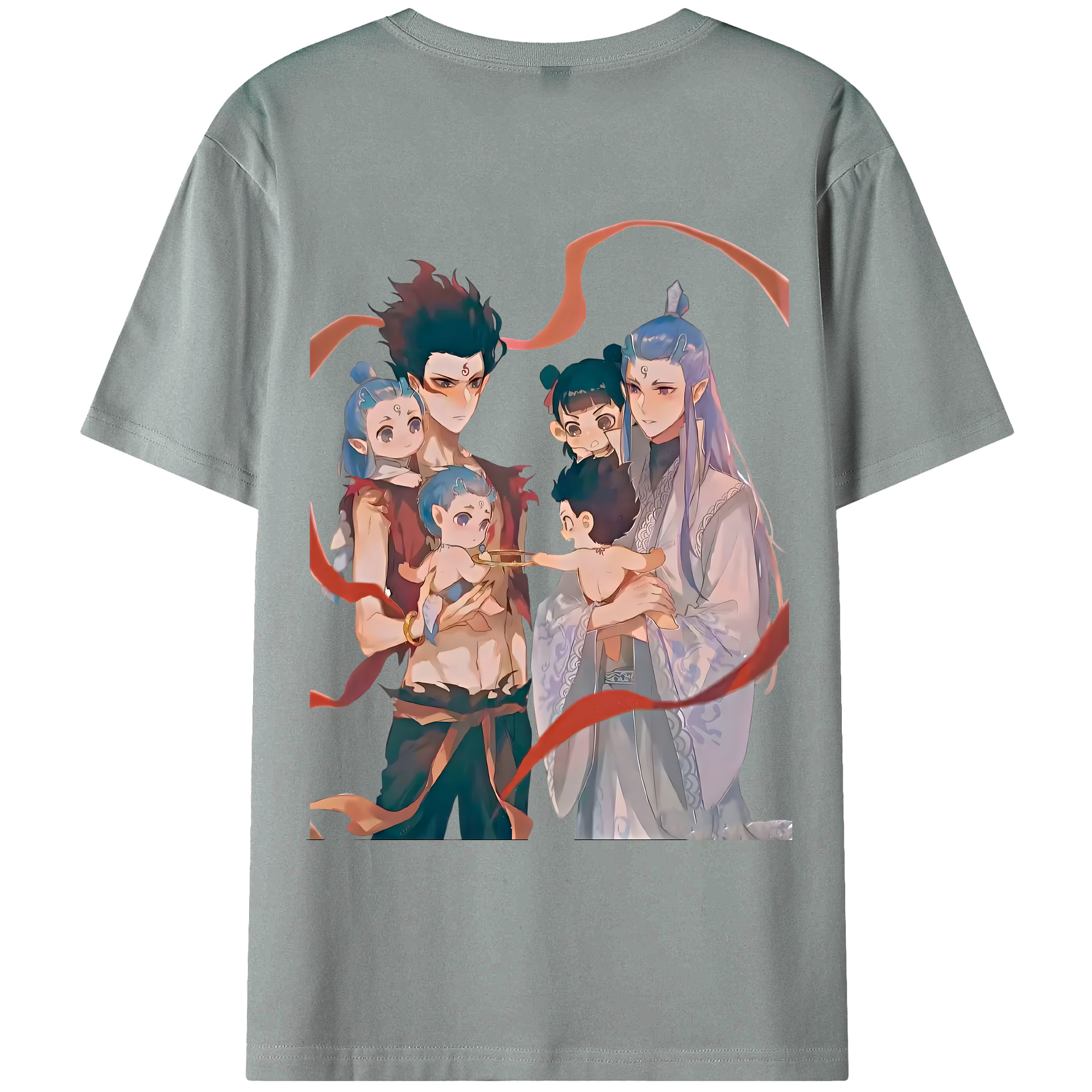 （画像用） Ne Zha 2 ナタ 魔童の大暴れ 綿100％ メンズ半袖Tシャツ（バックプリント） 通気性